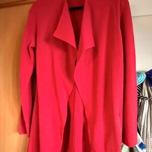 Eileen Fisher Red Open Draped Silk Blend Cardigan